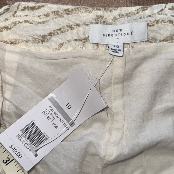 New Directions Wide Leg Linen Pants Desert Sage Tiger Print Ring Belt Detail - Picture 6 of 10